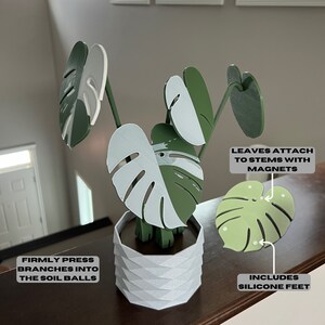 Monstera Albo Plant, Artificial Plant, Plant Coaster, Potted Fake Monstera, Home Decor, Mothers Day Gift image 2