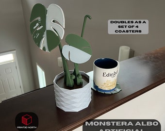 Monstera Albo Plant, Artificial Plant, Plant Coaster, Potted Fake Monstera, Home Decor, Mothers Day Gift