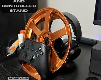 TE37 Rim Headphone & Controller Stand: Car Enthusiast Gaming Desk Organizer