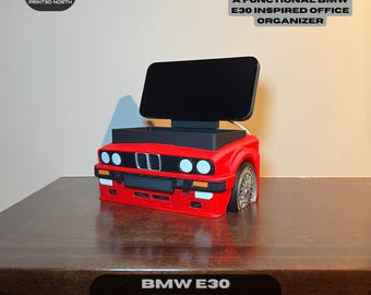 BMW E30 bureauopberger, opberger voertuigbureau, draadloze telefoonoplader, MagSafe bureauopberger, op 3-serie geïnspireerd decor