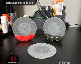 Man Cave Decor Brake Caliper Coasters - Unique Car Enthusiast & Gearhead Gift, Automotive Garage Drink Coasters