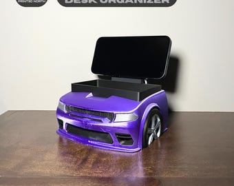 Dodge Charger Desk Organizer with Wireless Phone Charger, Vehicle & MagSafe Office Organizer, Dodge Charger Inspired Car Decor