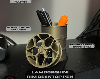 Lamborghini Inspired Rim Pen Organizer, Desktop Pen Holder, Fidget Spinner, Car Rim Pen Holder with Spinning Rim, Gift for a Car Lover