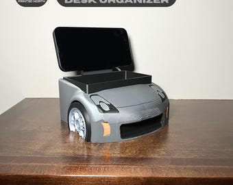 Nissan 350Z Desk Organizer with Wireless MagSafe Charger - Car Lover Gift, Vehicle Office Decor, Phone Charger Stand