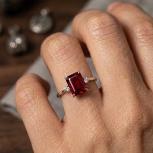 Blood Red Ruby Ring in 925 Sterling Silver | Radiant Cut Ruby Engagement Ring | Vintage Promise Ring | Handmade Jewelry Gift For Her