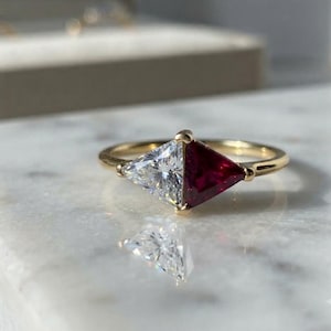 Moissanit-Ring, Rubin-Ring, Toi et Moi Zweistein-Ring, 925er Sterlingsilber, vergoldeter Verlobungsring