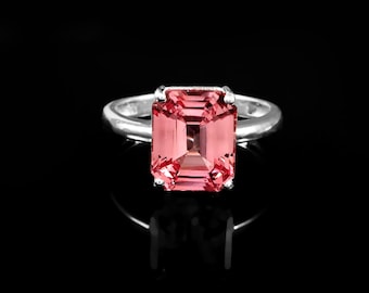 Elegant 11x9mm Padparadscha Sapphire 925 Sterling Silver Ring.