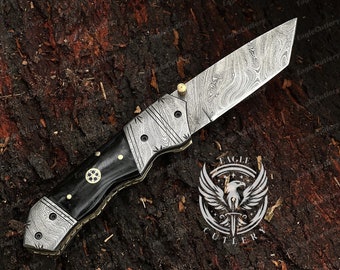 Damascus Folding Knife, Handmade Folding Knife, Pocket Knife, Hunting Knife, Gift for men, Anniversary Gift, Best Gift For Him.