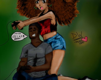 Just Relax anime gamer couple digital painting