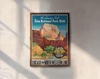 Zion National Park Travel Poster, reprint.