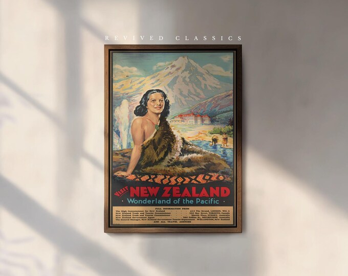 Vintage New Zealand Travel Poster, reprint.