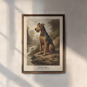 Stampa artistica di Airedale Terrier di ispirazione vintage, elegante decorazione da parete per cani per gli amanti degli animali, regalo perfetto per casa, ufficio o ricordo per animali domestici.
