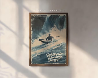 Kayaking Poster | Coastal Wave Print | Minimal Ocean Wall Art – Whitewater Rivers