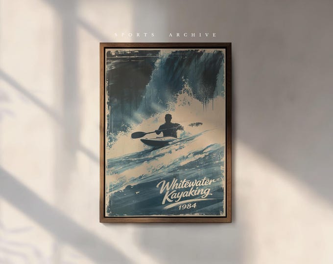 Kayaking Poster | Coastal Wave Print | Minimal Ocean Wall Art – Whitewater Rivers