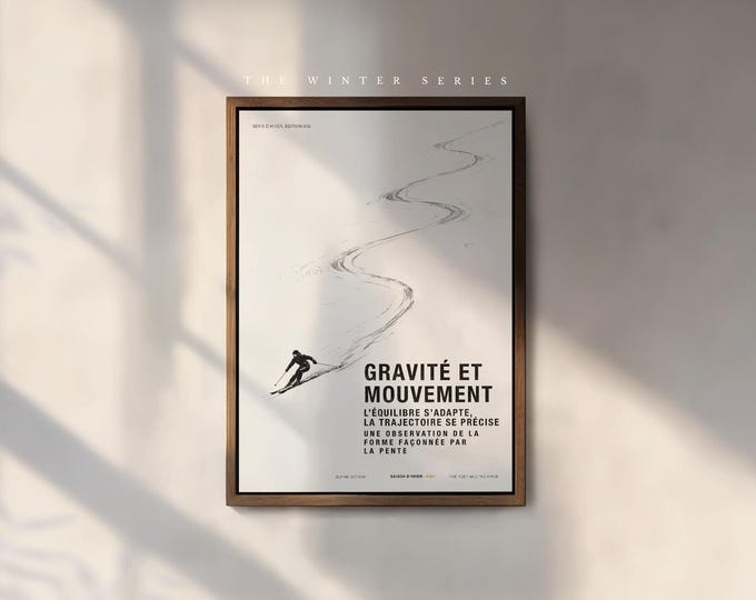 Gravity and Motion – Vintage Alpine Ski Poster | Minimalist Mountain Art | Winter Series Print 006