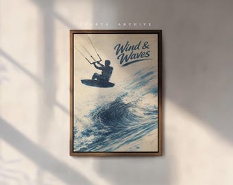 Kitesurfing Poster | Coastal Wave Print | Vintage Ocean Wall Art – Wind & Waves