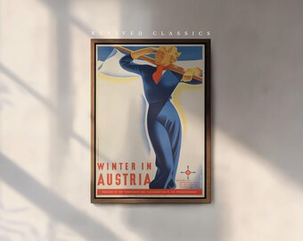 Winter in Austria Ski Poster, reprint.