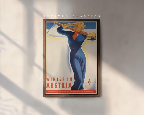 Winter in Austria Ski Poster, reprint.