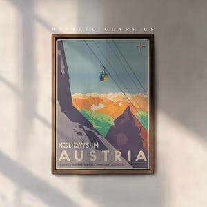 Austria Ski Poster: Vintage Alpine Travel Cable Car Art Deco Print
