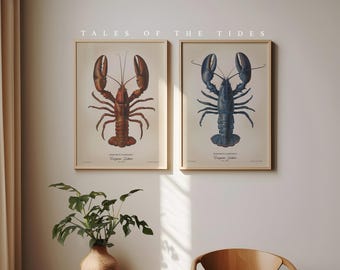 Red and Blue Lobsters, Set of two Art Prints, by the Poet and The Piper