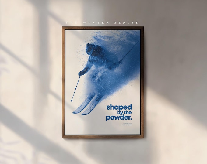 Modern Ski Art Print – Backcountry Skier in Deep Powder,  Winter Series Print 007