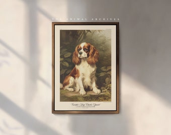 Le King Charles Cavalier Spaniel - Impression d'art | Naturaliste | style vintage | Art mural | Victorien antique | Propriétaires de chiens | Cadeau chien | Animaux de compagnie