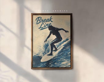 Surfing Poster | Coastal Wave Print | Vintage Ocean Wall Art – Break Line