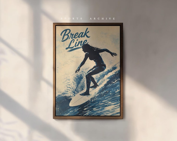 Surfing Poster | Coastal Wave Print | Vintage Ocean Wall Art – Break Line