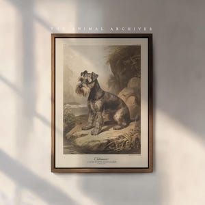 Stampa artistica di Schnauzer di ispirazione vintage, elegante decorazione da parete per cani per gli amanti degli animali, regalo perfetto per casa, ufficio o ricordo per animali domestici.