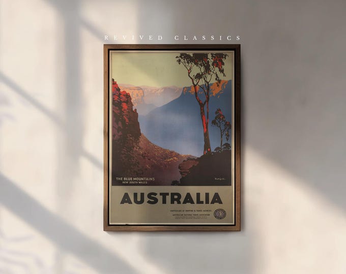 Australian Blue Mountains Art Deco Poster, reprint