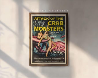 Vintage Attack of the Crab Monsters Movie Poster, reprint.