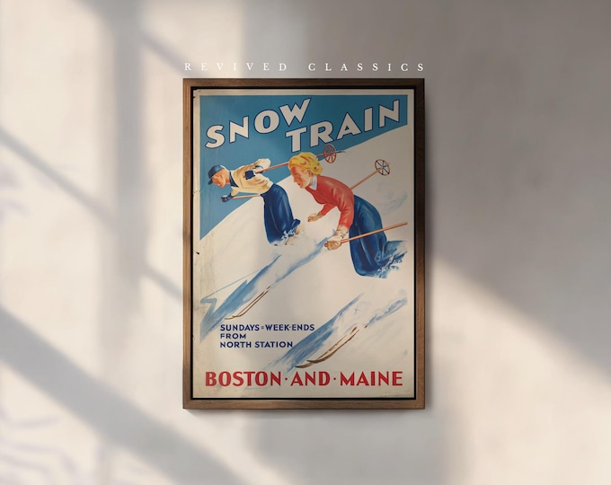 Vintage Snow Train Ski Poster, reprint.