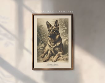Vintage German Shepherd Art Print: Victorian Style Dog Portrait