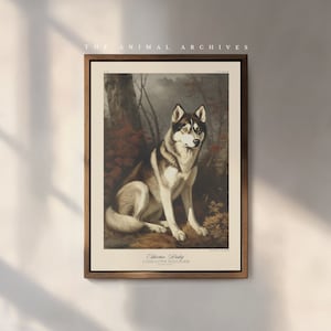 Impression d&#39;art Husky de Sibérie : portrait de chien de style vintage sur papier Hahnemühle