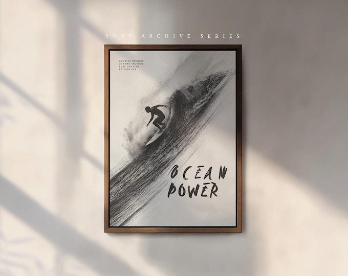 Surf Poster | Monochrome Wave Print | Coastal Wall Art – Ocean Power