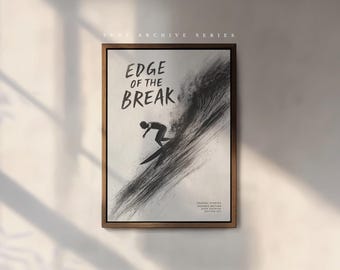 Surf Poster | Minimal Surf Art Print | Black White Coastal Wall Art – Edge of the Break