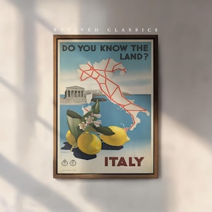 Italien-Reiseplakat, italienische Kartenkunst mit Zitronen, klassischer Retro-Stil Ideal für Enthusiasten des mediterranen Stils. Vintage Art Deco, ungerahmt
