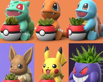 Bulbizarre Salamèche carapuce Pikachu Evoli Gengar Pokemon plante fleur succulente pot vase jardinières - blanc prêt à peindre