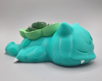 Cute Sleeping Bulbasaur Pokemon Plant Flower Succulent Pot Planter - 15cm in Length - Painted or Unpainted