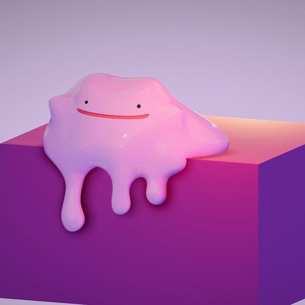 Melting Ditto Desk Decoration Colour 3D Printed Pokemon Statue Figure Model - Small Medium and Large Sizes - Pink or Shiny Blue