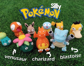 Silly Derpy Pokemon Figure Charizard Blastoise Venusaur Pikachu Charmander Decorazione da scrivania Colore 3D Stampato Pokemon Statua Figura Modello