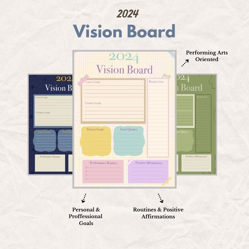 Printable 2024 Vision Board Poster Study Actor Planner Etsy