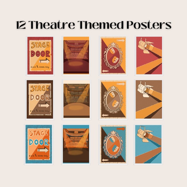 12 Printable Vintage/ Retro Theatre Posters | Gifts for Theatre Lovers| Home Decor| Performing arts Dorm Room| 48 design variants| Students
