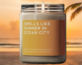 Smells Like Ocean City Candle Maryland Gift Funny Smells Like Summer in Ocean City Souvenir Scented Soy Wax Candle 9oz Candle Gift For