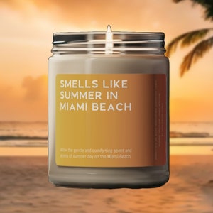 Smells Like Miami Beach Candle Gift Funny Smells Like Summer in Miami Beach Souvenir Scented Soy Wax Candle 9oz Candle Gift For Friend