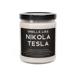 Nikola Tesla Candle Smells Like Nikola Tesla Scented Soy Wax Candle 9oz Candle Gift For Inventor Tesla Coil image 3