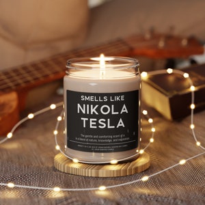 Nikola Tesla Candle Smells Like Nikola Tesla Scented Soy Wax Candle 9oz Candle Gift For Inventor Tesla Coil image 5