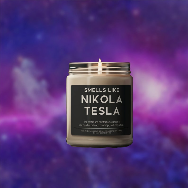 Nikola Tesla Candle Smells Like Nikola Tesla Scented Soy Wax Candle 9oz Candle Gift For Inventor Tesla Coil image 2