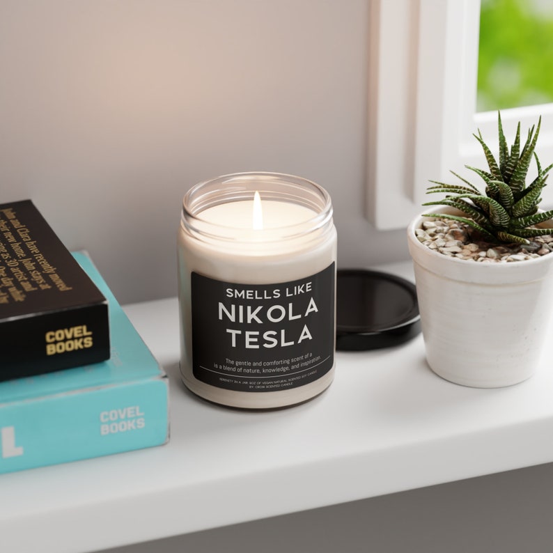 Nikola Tesla Candle Smells Like Nikola Tesla Scented Soy Wax Candle 9oz Candle Gift For Inventor Tesla Coil image 6