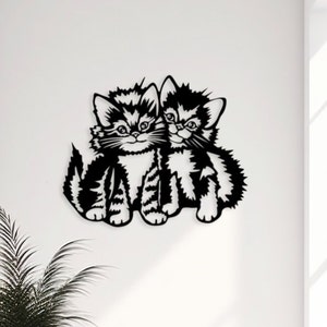 Cats Metal Wall Art, Metal Cats Wall Decor, Cute Cats Wall Decor, Whiskered Cat Wall Art, Modern Wall Decort, CNC Laser Design